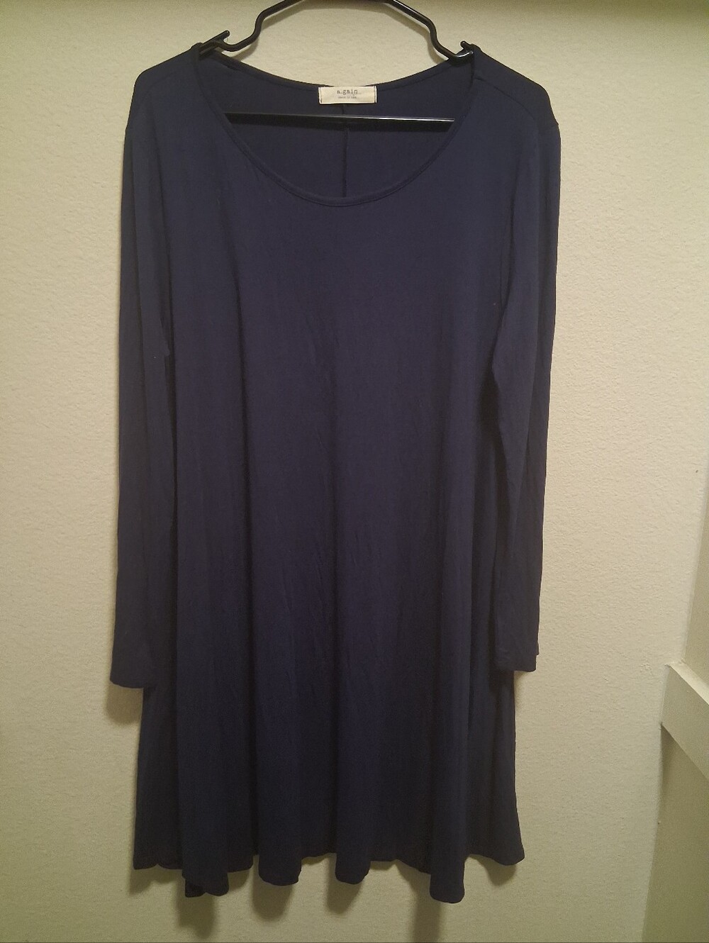 a.gain Navy Long-Sleeve A-Line Dress